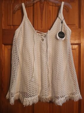 Coco Reef White Crochet Fringe Tank Top
